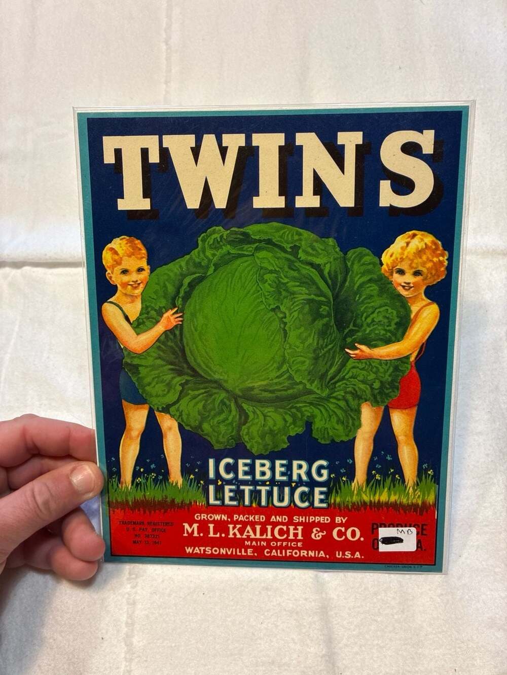 Vintage 1940s Twins Iceberg Lettuce & Safe Hit Texas Vegetables Crate Labels (2)